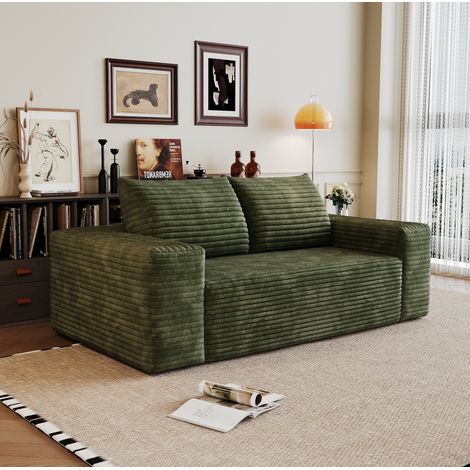 Sofá modular 180 cm de terciopelo acanalado verde, sin montaje, asiento profundo, para salón y dormitorio (1/5)