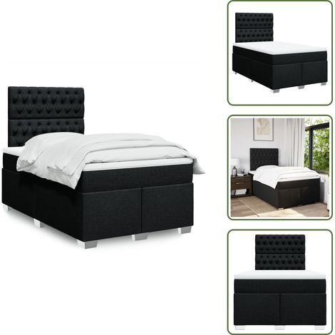 vidaXL Sommier à lattes de lit avec matelas Noir 120x200 cm Tissu (1/5)