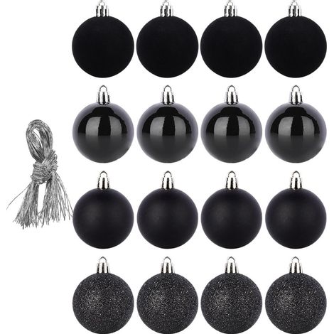 16 bruchsichere Weihnachtskugeln, schwarzes Weihnachtsbaumkugel-Set (1/4)