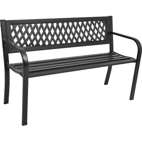 Marvin Panchina da Giardino in Metallo e Pvc, Panca per Balcone Terrazzo Esterno, Panchetta con Schienale Braccioli Nero (1/4)