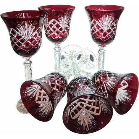 Copas de vino de cristal rubí de 280 ml con diseño de piña. (1/5)