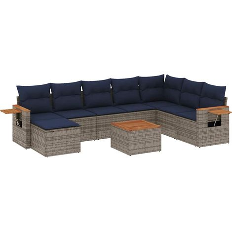 Maison Exclusive - Set Divani da Giardino 9 pz con Cuscini Grigio in Polyrattan (1/5)