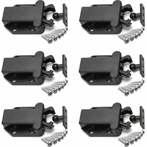Six verrous tactiles avec fonction de déverrouillage facile par simple pression, adaptés aux portes d'armoires, etc, en noir. (1/5)