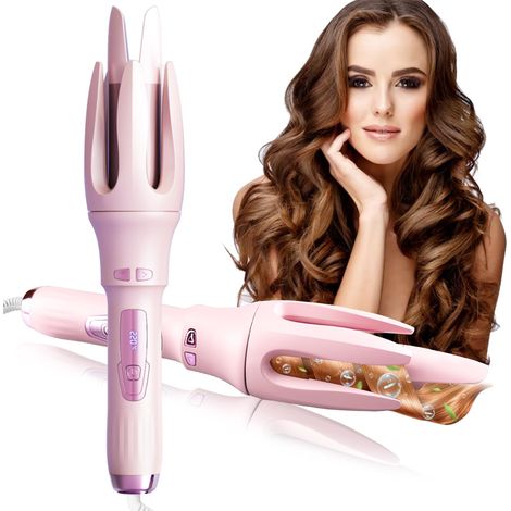 Fer à friser automatique-Idéal pour les personnes pressées,doux pour les cheveux,styler électrique rotatif pour ondulations-Rose