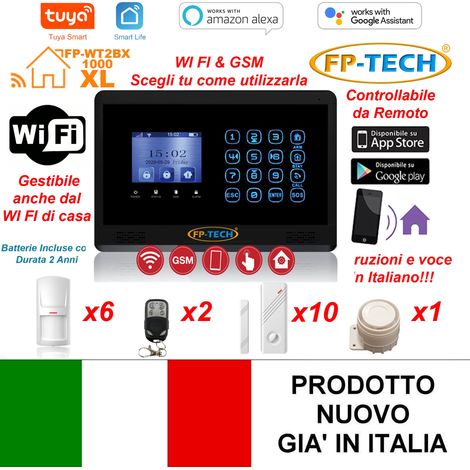 ANTIFURTO ALLARME CASA WI FI E COMBINATORE GSM INTEGRATO SENZA FILI WIRELESS APP ALEXA GOOGLE MODELLO XL