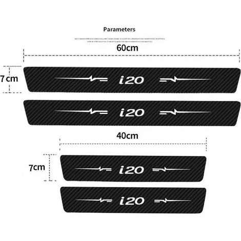 (4 pièces) Seuil de porte autocollant de protection anti-coups de pied pour Hyundai i20,logo en fibre de carbone,accessoires pour pare-chocs arrière et coffre (1/3)