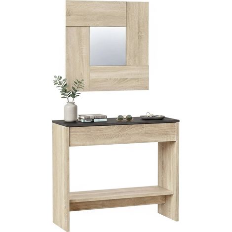 Dmora - Möbel für den Eingangsbereich Ddrag, Flur mit Spiegel, Schrank mit Schublade und Regal für den Eingang, Moderne Garderobe im Eingangsbereich, 92x33h149 cm, Eiche und Nussbaum
