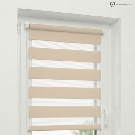 Estika Doppelrollo Tag & Nacht ohne Bohren - 105 x 150 cm - Beige - Sonnenschutz für Fenster im Innenbereich, Duo Rollo halbtransparent, Klemmfix Fensterrollo (1/5)