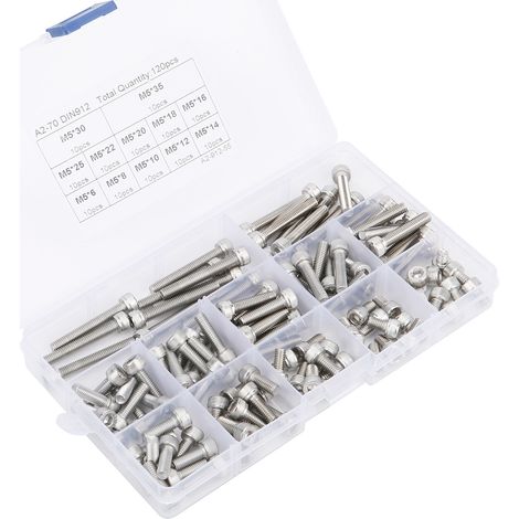 Bouchon à vis à six pans creux en acier inoxydable 304, ensemble combiné multi-longueurs, kit d'assortiment de clous (120 pièces (M5)) (1/5)