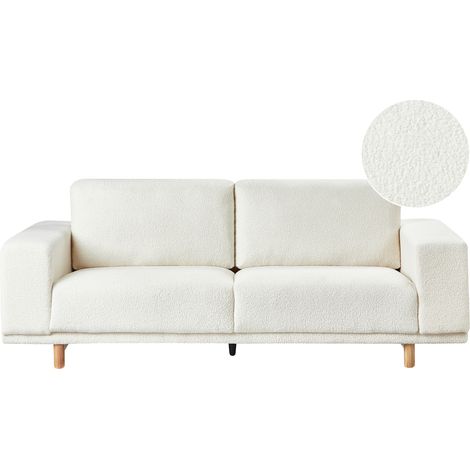 Sofá 3 plazas moderno estilo retro reposabrazos anchos de bouclé blanco crema Nivala