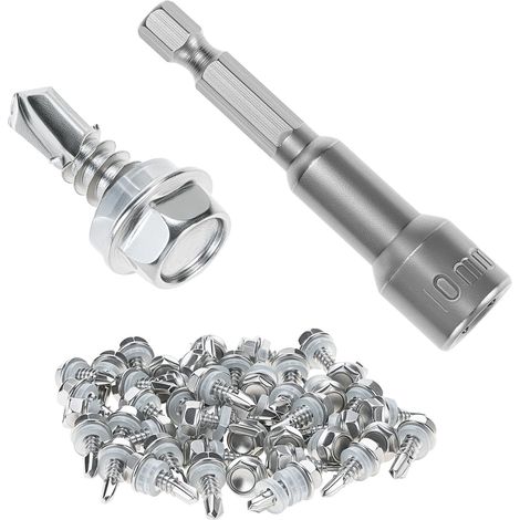 Lot de 50 vis autoforeuse, en 410 acier inoxydable, M6.3X19MM mm, Vis Auto Perforante avec 1 empreinte hexagonale (1/5)