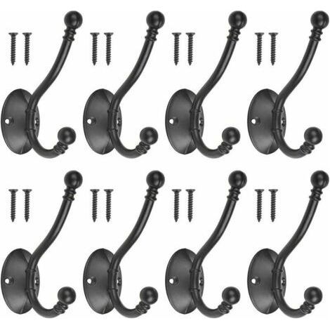 Set of 8 Vintage Black Metal Coat Hooks with 16 Screws Retro Black Metal Coat Hook Individual Screw-In Wall Hook Coat Hook for Bathroom Kitchen Door (1/5)