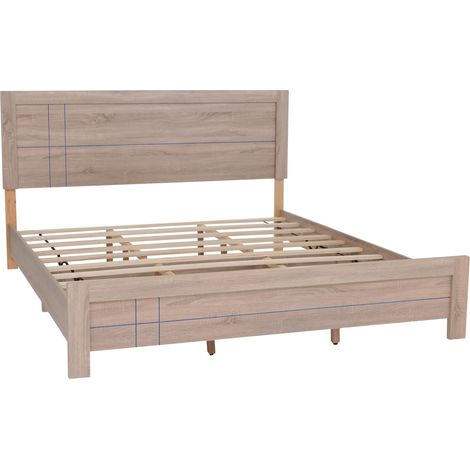 [NEUWERTIG] King Size Bett HHG-853, Doppelbett Bettgestell mit Lattenrost, 180x200cm Sonoma-Eiche-Optik