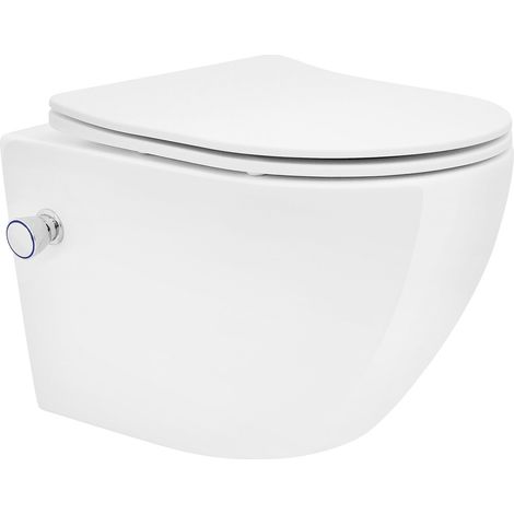 ECD Germany Spülrandloses Hänge WC kurz 49 cm Weiß mit Bidet-Funktion, Nano Beschichtung, Wand-WC Keramik, Toilette mit WC-Sitz abnehmbar Duroplast Softclose Absenkautomatik, Tiefspüler Lotus Effekt