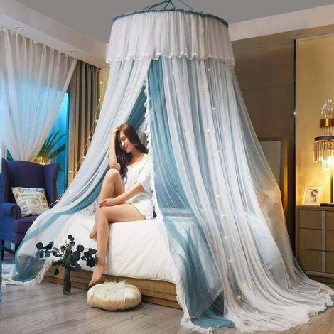 Moskitonetz Betthimmel für Mädchen – King Size Betthimmel Betthimmel und Betthimmel Vorhänge Blau-Grau-Weiß