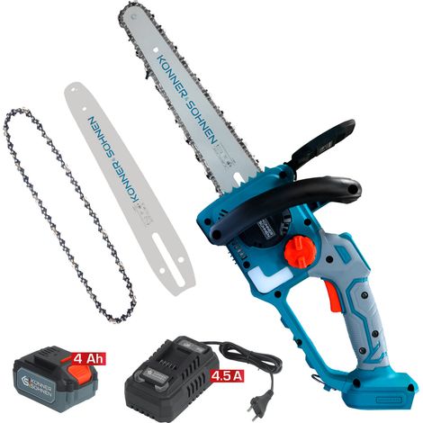 Motosierra inalámbrica mini Könner & Söhnen KS MCS20V-12-SET, kit completo, 20 V, espada de 30 cm (12"), motor potente, ideal para poda intensiva y corte de madera. (1/5)