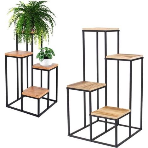 Support à fleurs en métal – Étagère sur pied 4 niveaux – Dimensions 34x34x67 cm – Style loft moderne pour intérieur