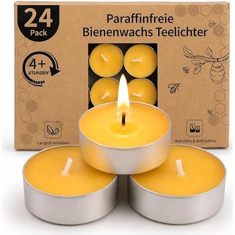 Bougies Chauffe-Plat Cire d'Abeille Bougie Cire d'Abeille Bougies Naturelles Sans Parfum Sans Fumée Brûlure 4 Heures Durée Combustion (1/5)