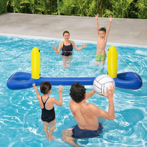 Jeu de Volleyball de Piscine Gonflable avec Filet et Cerceaux Épais et Sécurisé