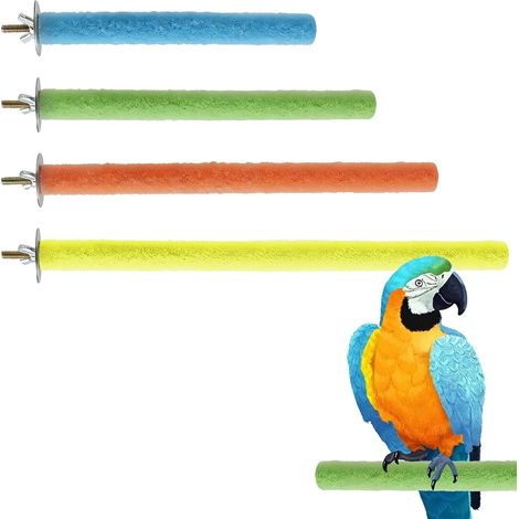 Parrot Perch Bird Perches for Cage, 4 Pcs Natural Claw Grinding Stick Wooden Quartz Sand Birds Perch Stand for Small Parrots Long Tailed Parrots and Cockatoos Chewing Sticks
