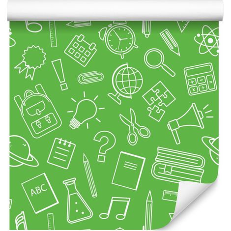 Papier peint Fournitures scolaires Vert et menthe, fond vert 50x1000 cm (1/5)