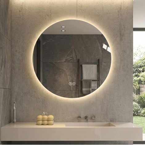 Espejo de baño LED, iluminación frontal y trasera, antivaho, 3 colores de luz, regulable, vidrio y metal plateado (1/5)