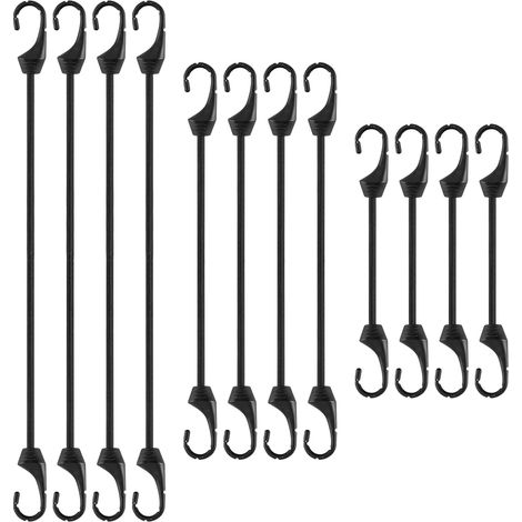 Lot de 12 Tendeurs Élastiques avec Crochets, Cordes de Fixation pour Auvent, Crochets en Métal Recouverts de Plastique, Fixation de Bagages, Tendeurs Robustes pour Vélos, Motos, Voitures, Tentes (1/5)