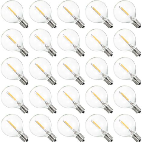 Packung mit 25 G40 AC230 5V LED-Lampen mit E12-Sockel und IP44-Wasserschutz, warmweiß, für Lichterketten, Heimpartys, Hochzeiten und tragbare Beleuchtung. (1/5)