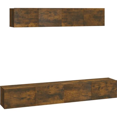 Conjunto de muebles mueble aparador TV televisión salón dormitorio salón 4 piezas roble ahumado madera de ingeniería marrón 020024796