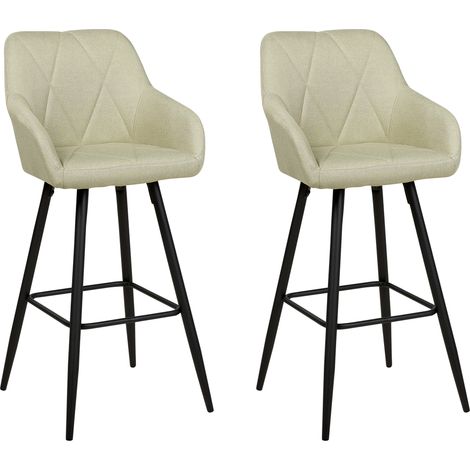 Conjunto de 2 sillas de bar de poliéster verde claro negro acolchado reposabrazos Darien