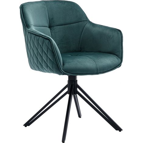 Fauteuil Pivotant 360° en Velours Vert et Métal Noir avec Dossier Motif Nid d'Abeille - PANGIVO (1/5)