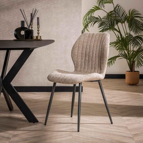 Chaise à manger en tissu bouclette beige LAURIE (lot de 4) (1/3)
