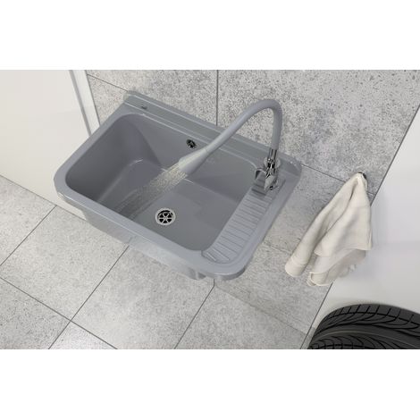 Évier Technique Gris - Grande Commode - 58,4x38x26 cm - Robinet Flexible - Ensemble Complet avec Siphon - Negra (1/5)