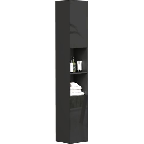 kleankin - Meuble colonne de salle de bain - Panneau de particules - 30x30x181.5cm - noir (1/5)
