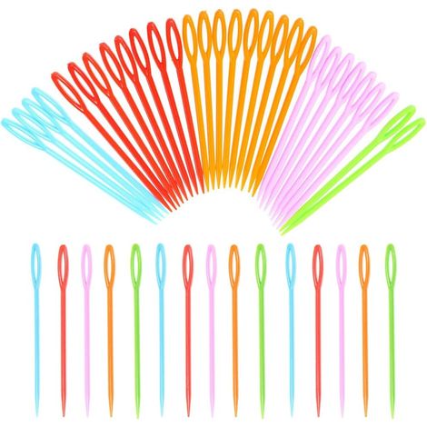 30 aiguilles à coudre en plastique multicolores de 9 cm pour les loisirs créatifs des enfants (1/5)