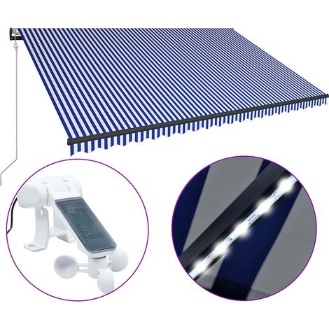 Maison Exclusive - Tenda con Sensore Vento e LED 500x300 cm Blu e Bianca (1/5)