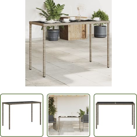 Gartentisch Grau - Gartentisch mit Glasplatte Grau 115x54x74 cm Poly Rattan (1/5)