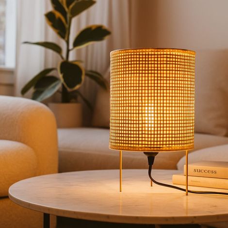 Lampe de table en osier "JORN" - E27 boho chic
