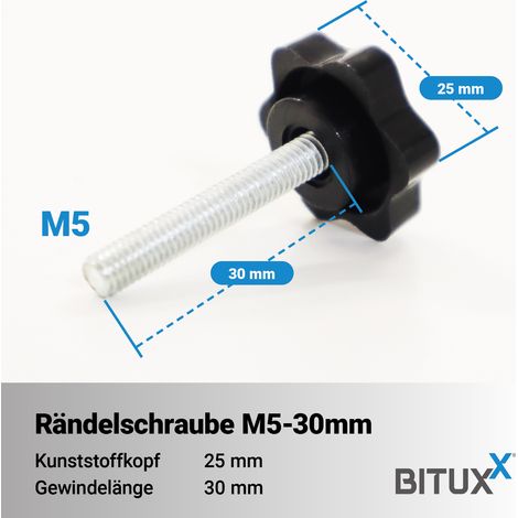 Bituxx 10x Rändelschraube Feststellschraube Sterngriffschraube Knaufschraube Handknopf Werkzeuglose Schraube M5 x 30 mm (1/2)