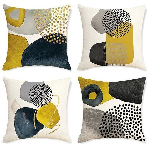 Ensemble de 4 housses de coussin en lin à motifs géométriques - Coussins décoratifs pour canapé, fauteuil, salon, chambre et terrasse extérieure