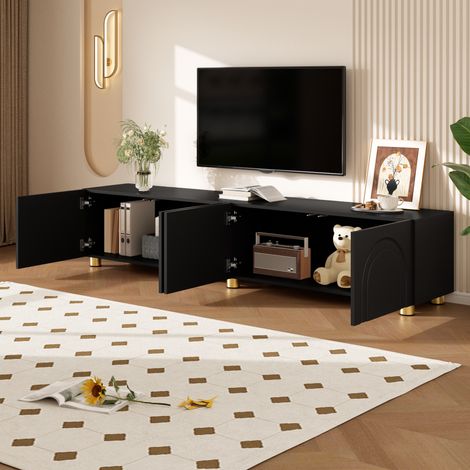 Meuble TV lowboard 4 portes 180 x 35 x 40 cm noir PB et MDF HAVRYA (1/5)