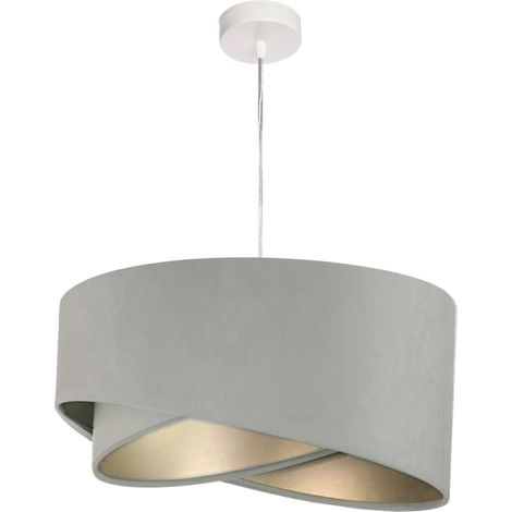 Hängelampe Stoff Schirm Grau Silber 50 cm rund E27 Pendelleuchte