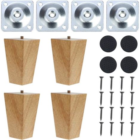 Set mit 4 quadratischen, konischen Möbelfüßen aus Massivholz für Möbel, Schränke, Hocker, Sofas und Kommoden