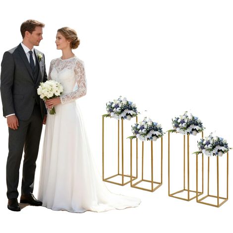 Stand de Fleurs, Construction en Fer, Taille du Petit Rack 20x20x40 cm, Taille du Grand Rack 24x24x60 cm, Assemblage Requis, Couleur Or (1/5)