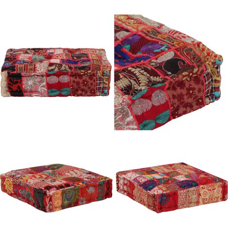 Pouf carré en coton fait à la main 50 x 50 x 12 cm Rouge - Pouf - Fauteuil Pliable - Coussin Décoratif - Décoration Intérieure - Mobilier Ethnique - Home & Living (1/5)