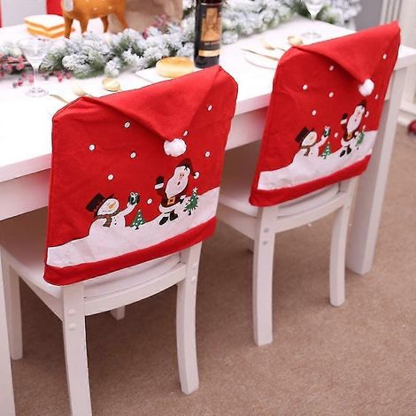 Ensemble de 4 housses de chaises décoratives de Noël 60 x 49 cm, housses de chaises rouges avec chapeau de Père Noël (1/3)