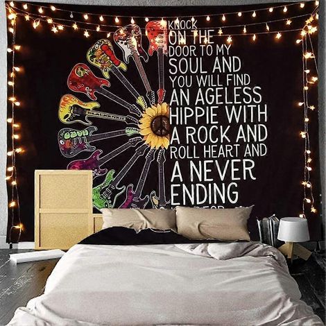 Tapisserie murale mandala en noir et blanc représentant un arbre, de style bohème, inspirée par la sorcellerie et les cartes de tarot. Décoration murale esthétique pour la chambre.