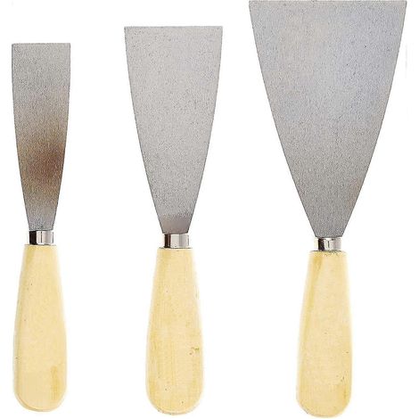 Ensemble de 3 spatules Couteau pour décaper, enduire, lisser, mastiquer, découper, gratter, décoller, poncer Manche en bois 3 tailles : 2,5 cm et 5 cm