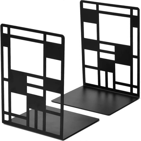 Lot de 2 serre-livres en métal, serre-livres robustes pour étagères, serre-livres décoratifs, butées de livres avec base antidérapante, support de livre, serre-livres invisibles noirs. (1/3)