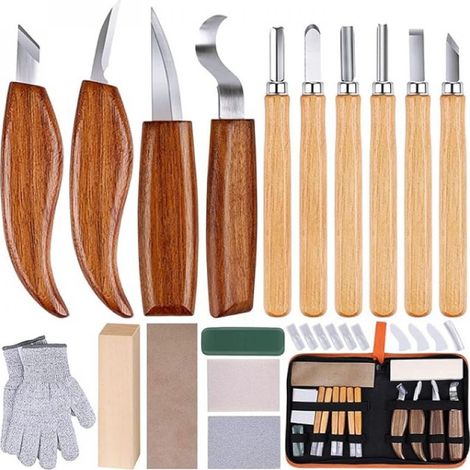 Kit De Sculpture Sur Bois - 4 Couteaux + 6 Gouges + Accessoires - Pour Débutants - Sac De Transport En Toile - 10 Pièces (1/5)
